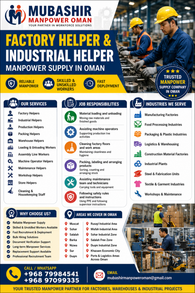 Factroy Helper Factory Helper & Industrial Helper Manpower labour Supply in Port ...
