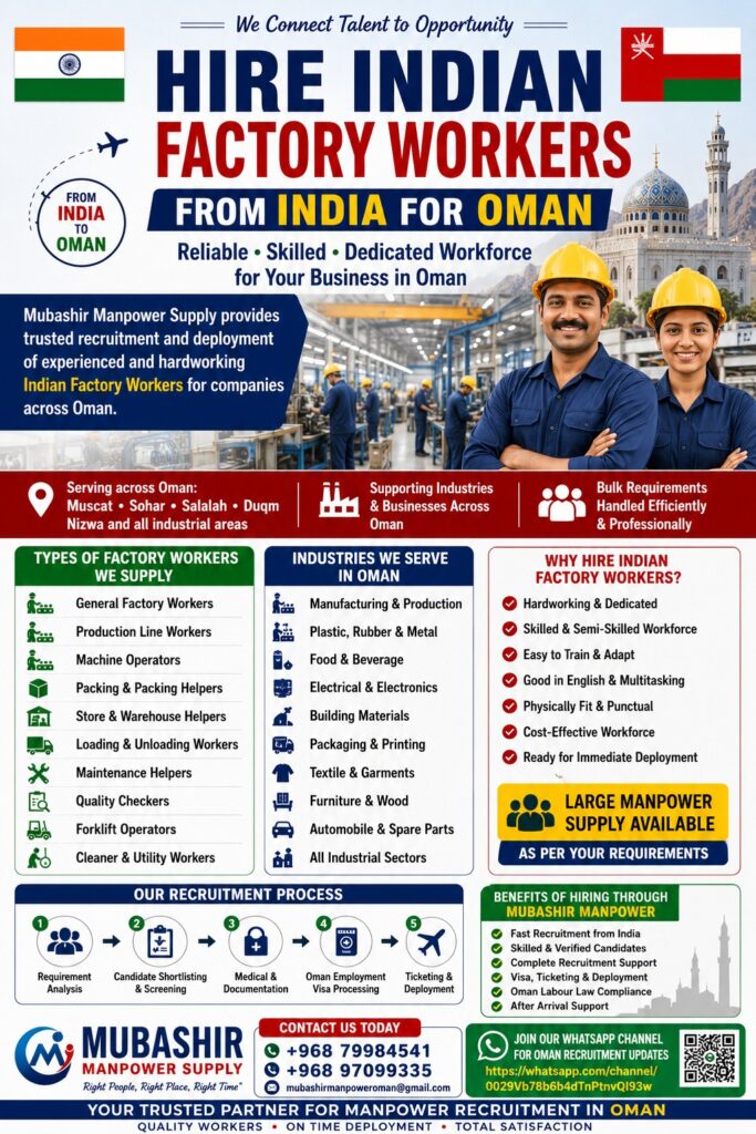 HIRE INDIAN WORKER FROM INDIAN FOR OMAN - Mubashir Manpower supply HIRE INDIAN WORKER FROM INDIAN FOR OMAN